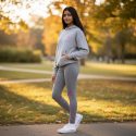 Детские леггинсы Jordan Shine Stretch серо-розовые
